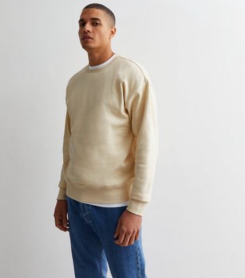 Men's Cream Crew Neck Relaxed Fit Sweatshirt New Look