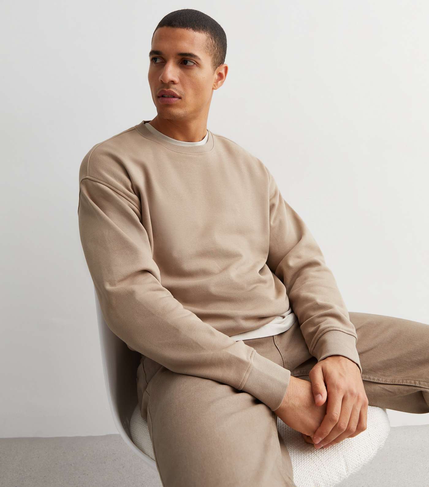 Light Brown Crew Neck Relaxed Fit Sweatshirt Image 2