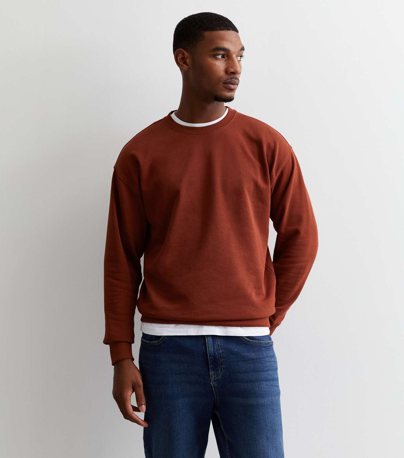 Rust Crew Neck Relaxed Fit Sweatshirt Image 3