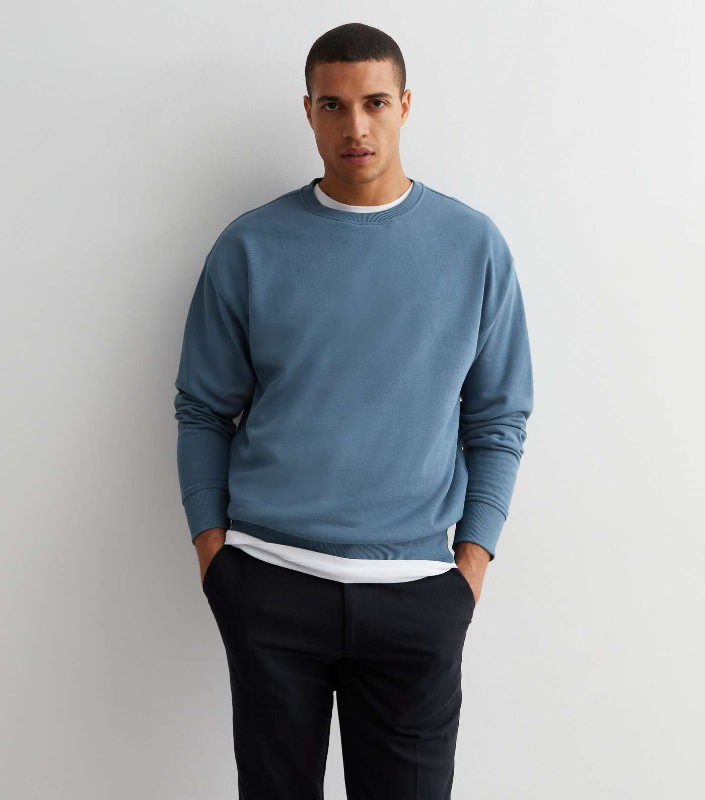 Blue Crew Neck Relaxed Fit Sweatshirt