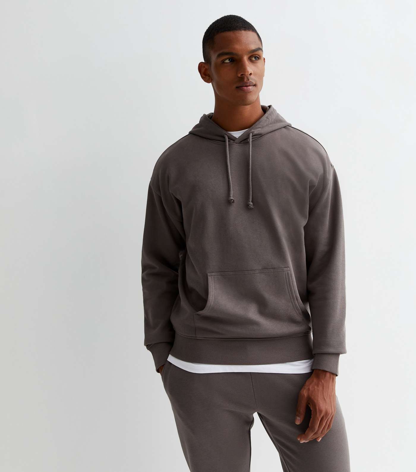 Dark Grey Pocket Front Relaxed Fit Hoodie Image 2