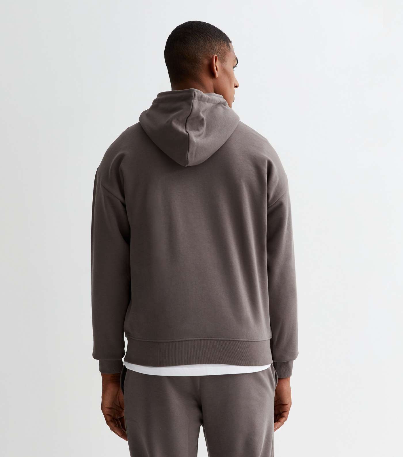 Dark Grey Pocket Front Relaxed Fit Hoodie Image 4