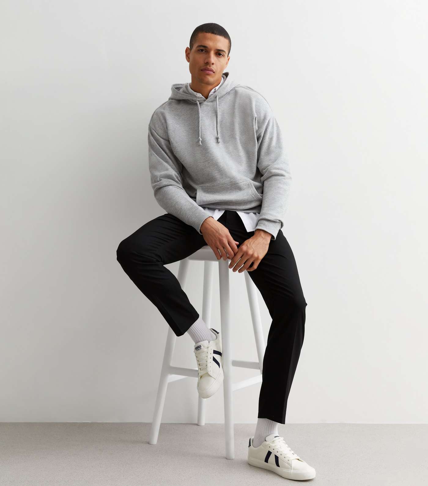 Grey Marl Pocket Front Relaxed Fit Hoodie Image 3