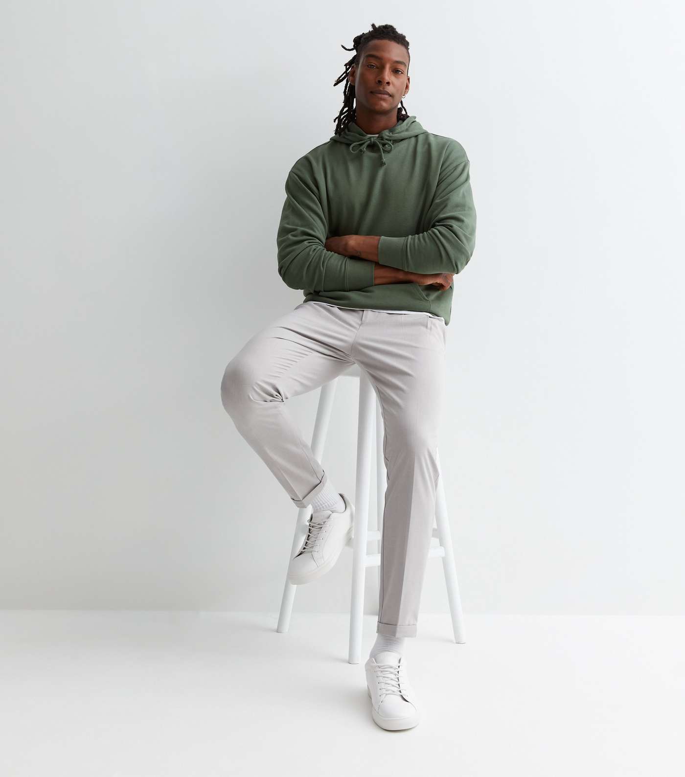 Khaki Pocket Front Relaxed Fit Hoodie Image 3
