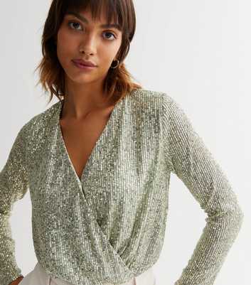 Gini London Green Sequin Wrap Bodysuit