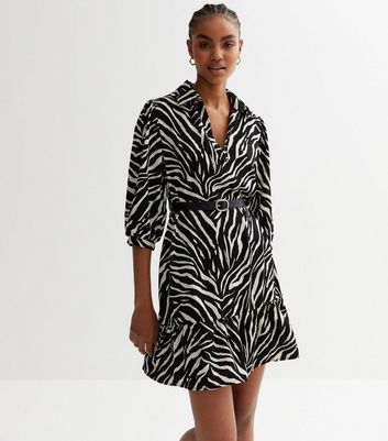 Black and white cheap animal print shirt dress