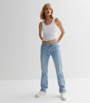 Pale Blue Low Rise Ripped Straight Leg Jeans