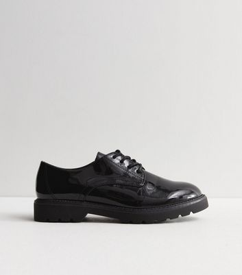 Black Patent Chunky Lace Up Brogues New Look
