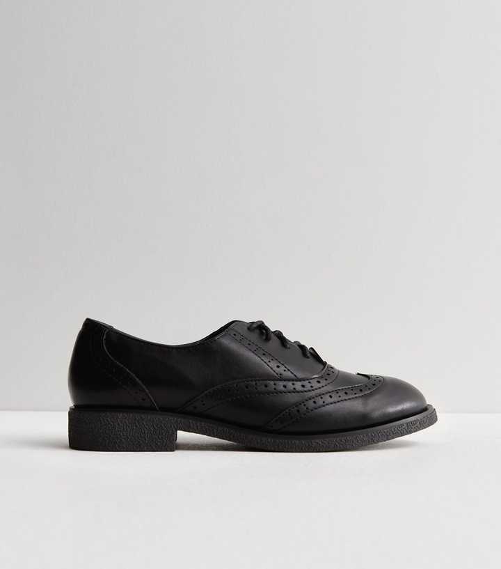 Black Perforated Lace Up Brogues