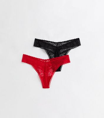 2 Pack Black and Red Animal Lace Thongs New Look