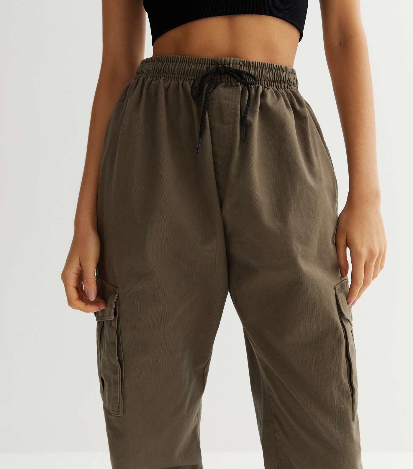 Urban Bliss Olive Twill Cuffed Cargo Trousers Image 3