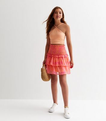 KIDS ONLY Orange Zebra Print Tiered Mini Skirt New Look
