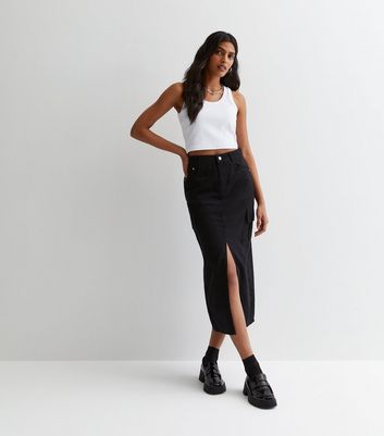Black Cotton Cargo Midi Skirt | New Look