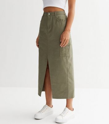 Olive Cargo Midi Skirt | New Look