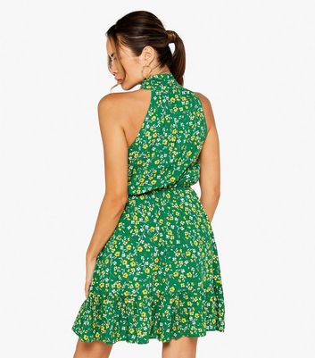 Green floral 2025 halter neck dress