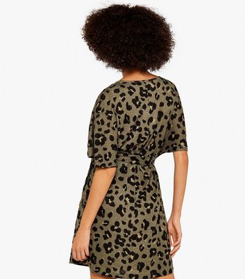 Apricot Olive Leopard Print Belted Mini Dress New Look
