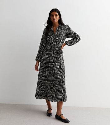 Black Check Belted Midaxi Shirt Dress | New Look