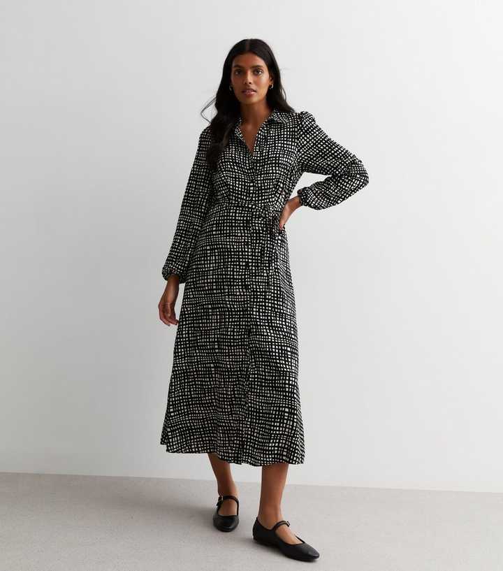 Black Check Belted Midaxi Shirt Dress