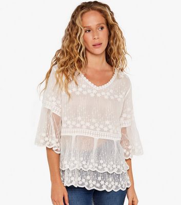 White mesh embroidered store top