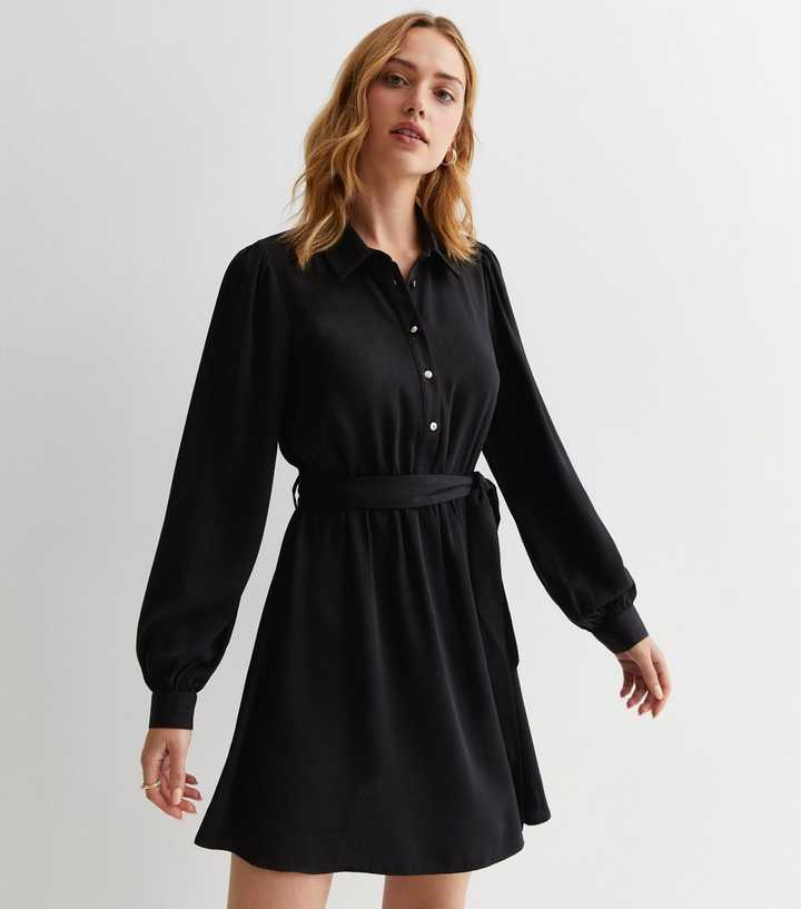 Black Belted Mini Shirt Dress Black Belted Mini Shirt Dress