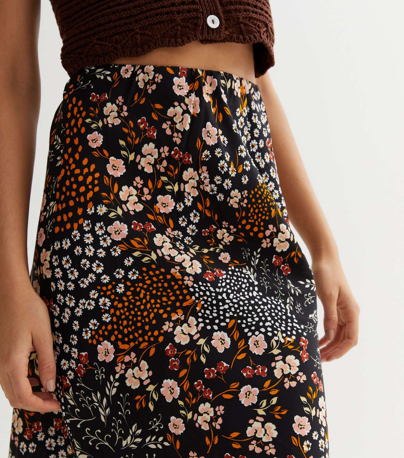 Influence Black Floral Bias Cut Midi Skirt Image 3