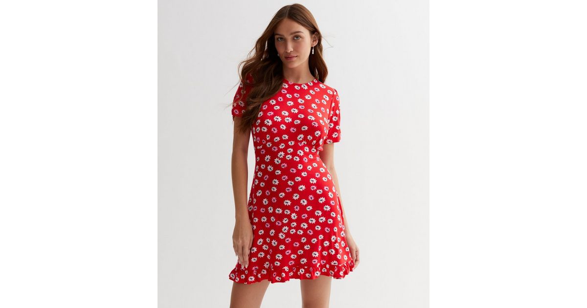 Red Daisy Frill Hem Mini Dress | New Look