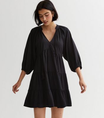 Black Tiered Smock Mini Dress | New Look