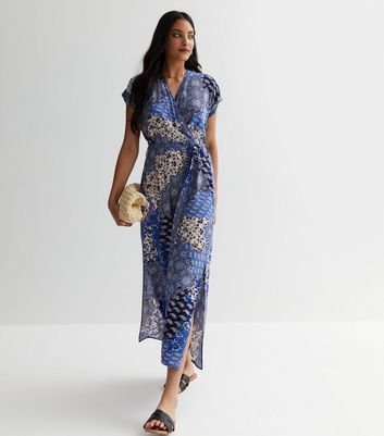 Blue scarf print dress hotsell