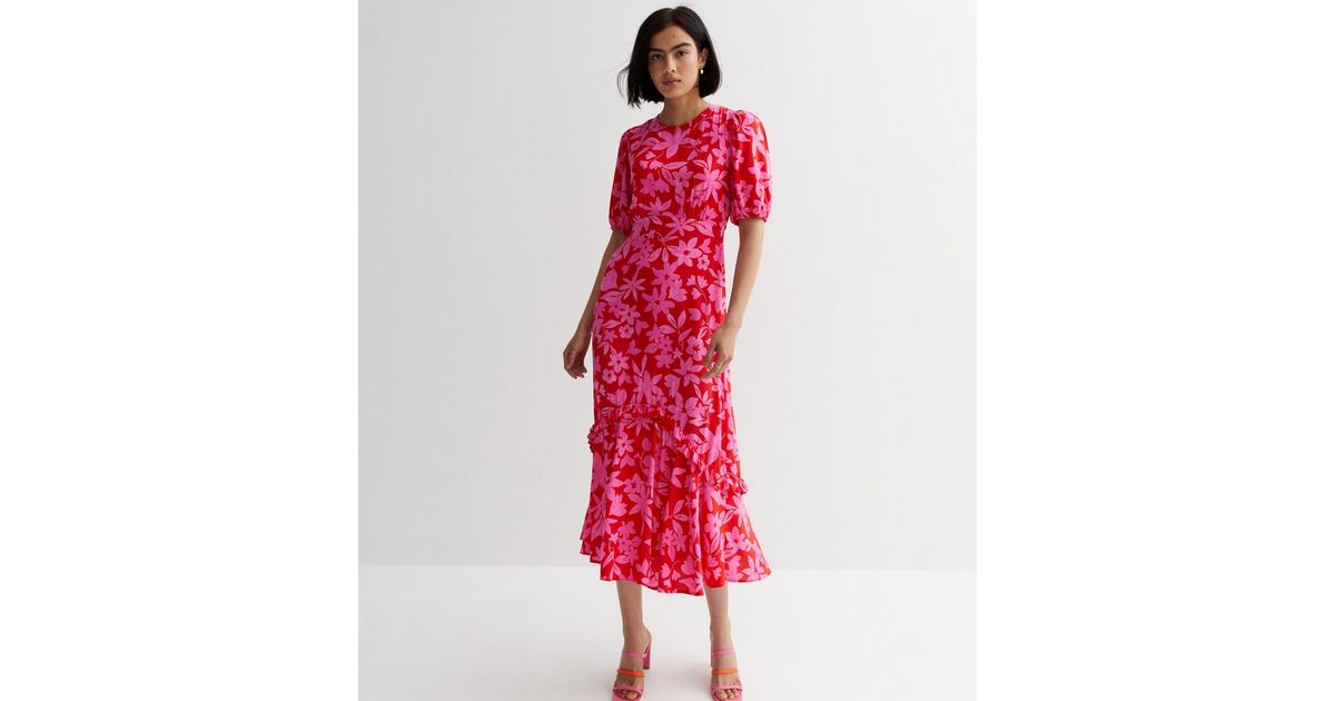 Goddiva Floral Wrap High And Low Midaxi Dress - Red