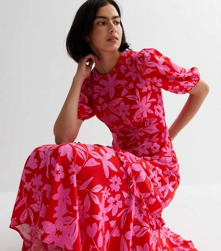 Red Floral Tiered Midaxi Dress