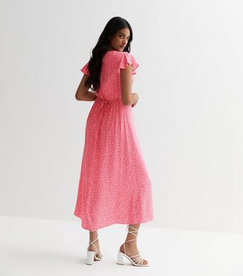 Pink midi dresses with clearance sleeves