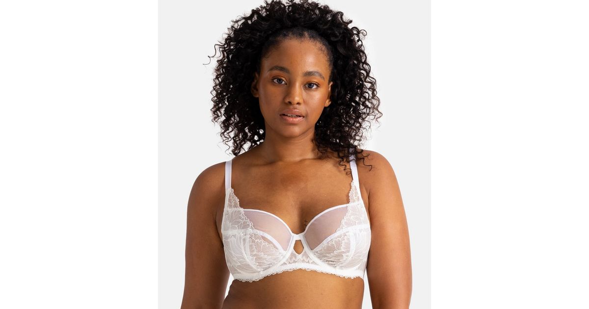 DORINA Sexy Sheer Lace Balconette Bra, See Through Non-Padded Unlined Demi  Women's Comfort Everyday Underwire Bra, White_angie, 34B : :  Fashion