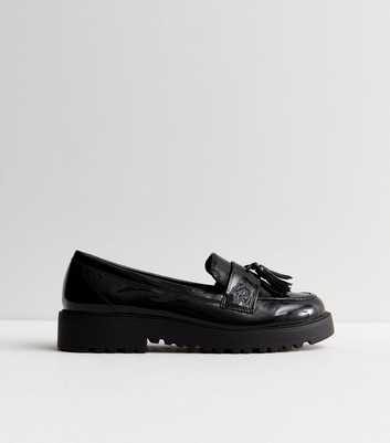 Black Patent Tassel Chunky Loafers