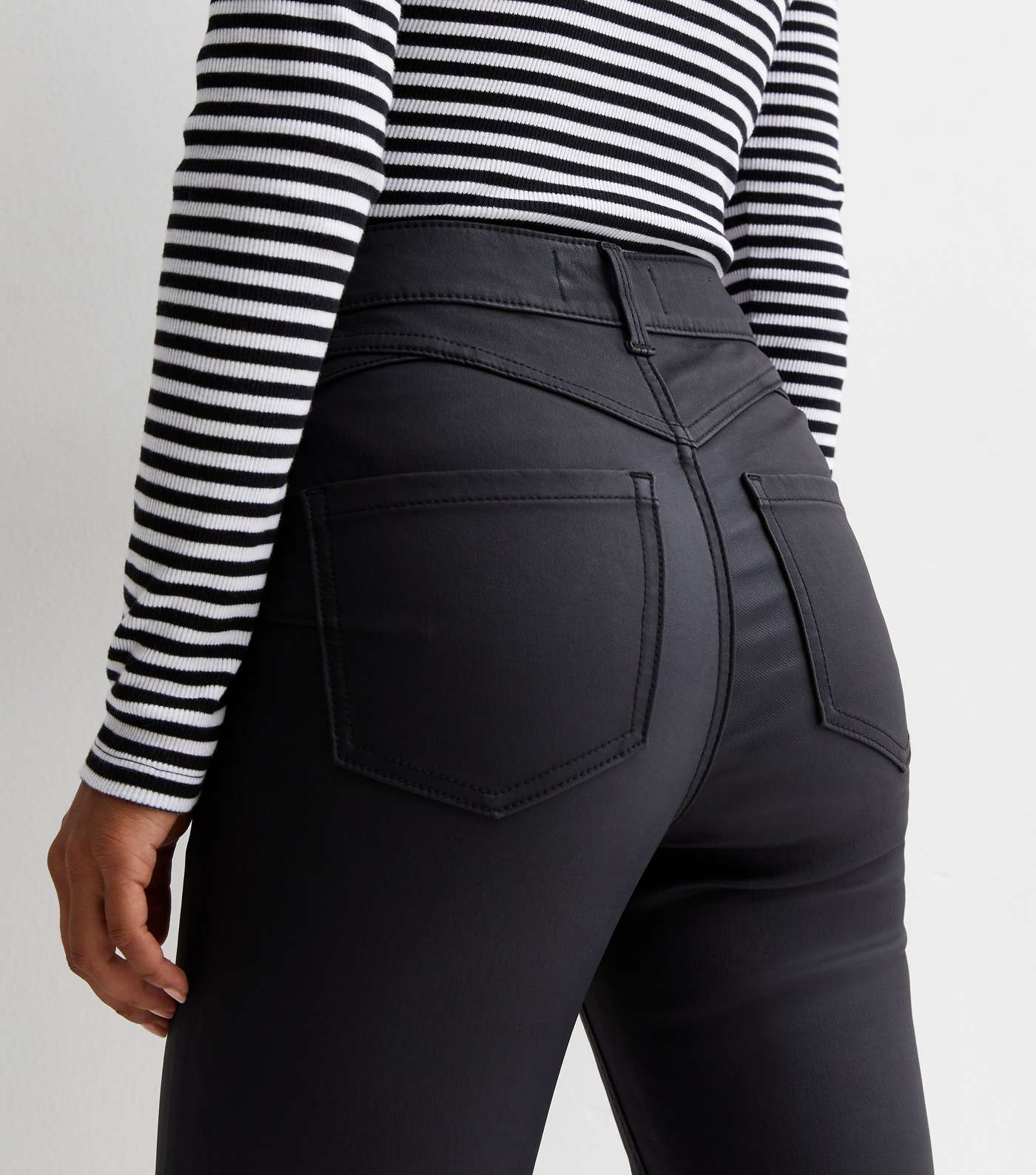 Petite Black Coated Leather-Look Lift & Shape Jenna Skinny Jeans Image 5