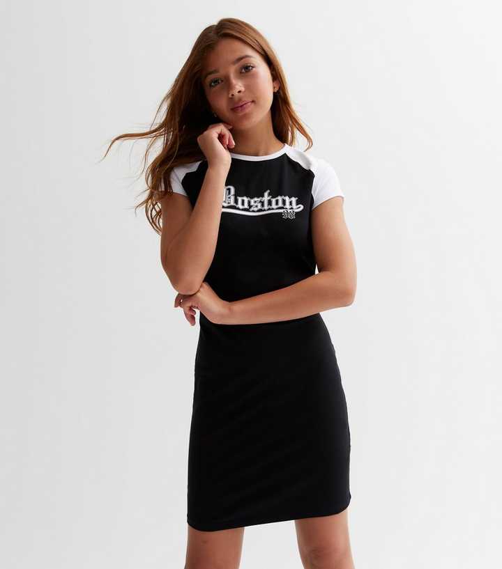 Girls Black Boston Raglan Mini Dress