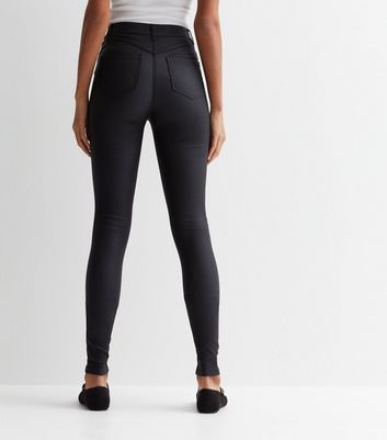 Tall Black Coated Leather-Look Lift & Shape Jenna Skinny Jeans New Look