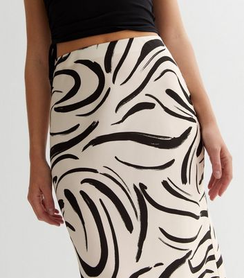 Off White Satin Swirl Midi Skirt New Look