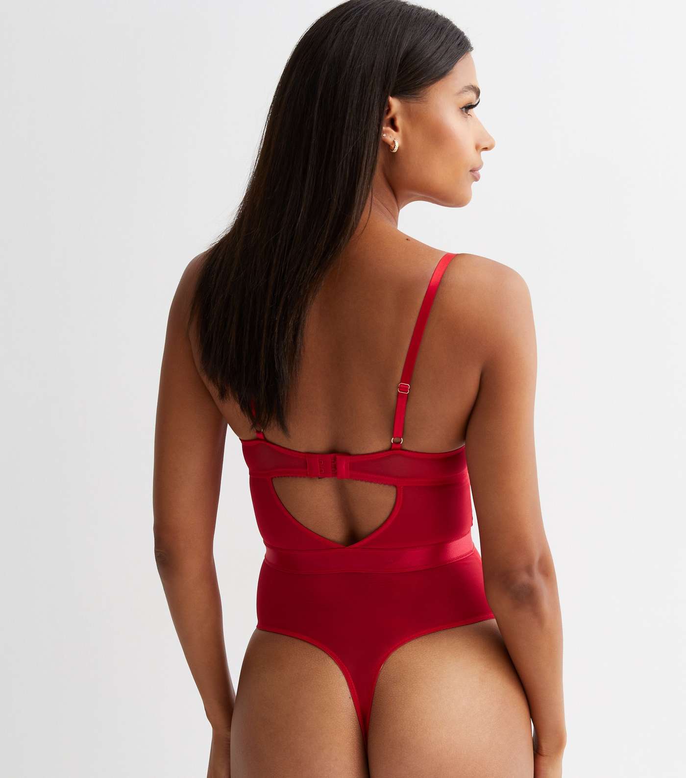 Red Lace Underwired Push Up Bodysuit Image 4