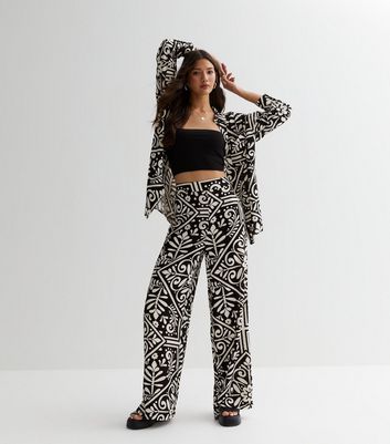 Black White Geometric Print Cotton Pant Suit Set  trueBrowns