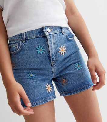 Denim shorts with embroidered on sale flowers