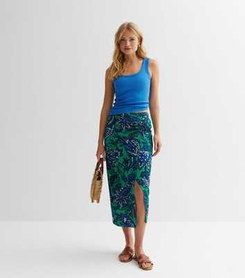 Green Paisley Split Hem Sarong Midi Skirt