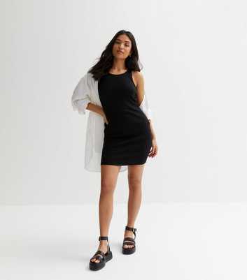 Petite Black Ribbed Racer Mini Dress