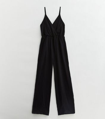 Tall Black Cotton Strappy Wrap Jumpsuit New Look