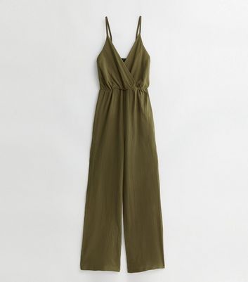 Tall Khaki Cotton Strappy Wrap Jumpsuit New Look