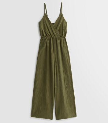 Petite Khaki Strappy Wrap Jumpsuit