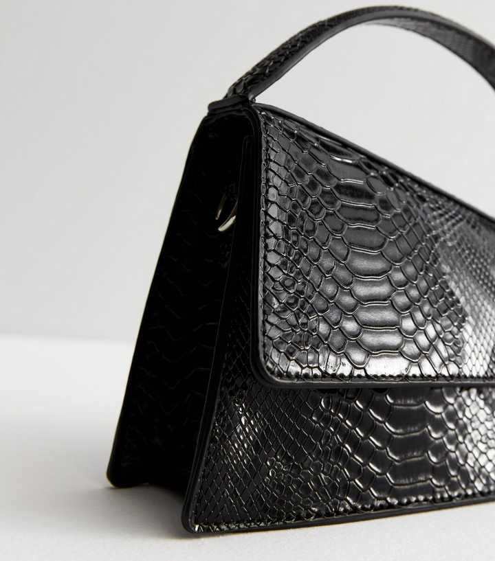 Black Snake Skin Style Leather Backpack Black Calfskin Women 