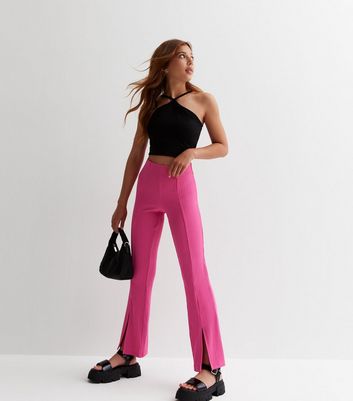 KIDS ONLY Bright Pink Ribbed Split Flared Trousers New Look