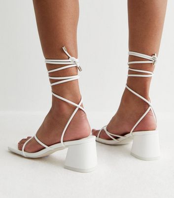 Bubblegum White Lace Up Sculptured Block Heels | SIMMI London