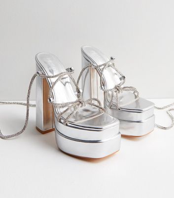 Silver strappy hotsell platform heels