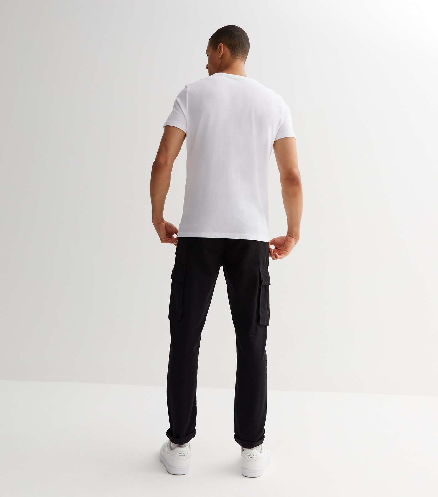 Black Cotton Tapered Cargo Trousers Image 4